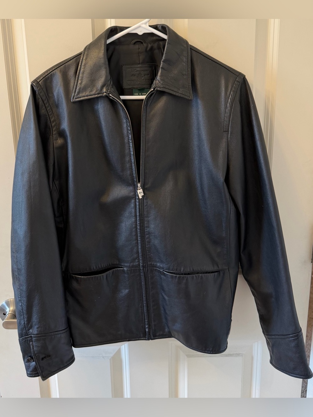 Lauren Ralph Lauren Genuine Leather Full Zip Jacket, Black, Size Small